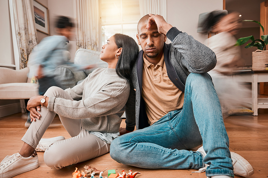 Family with kids stressed in their Beaverton home, needing family therapy